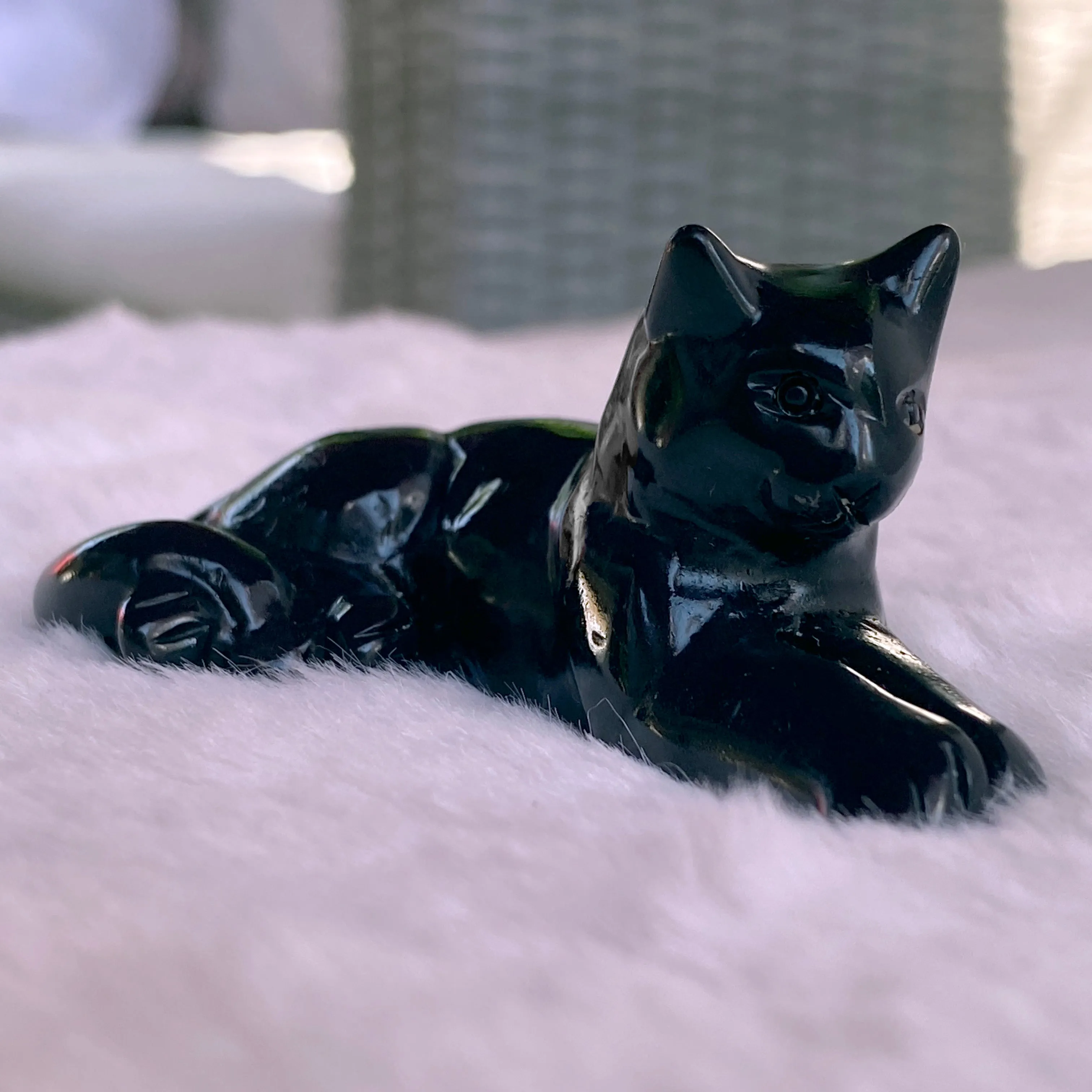 Black Obsidian Resting Kitty Cat