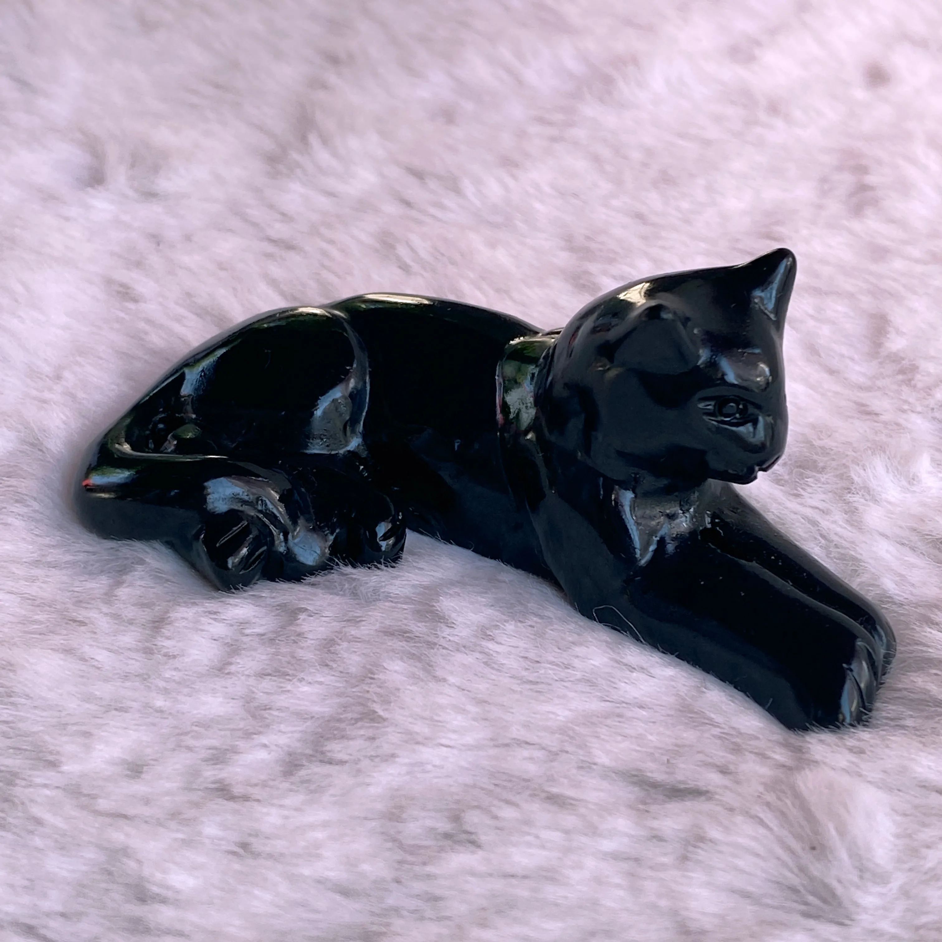 Black Obsidian Resting Kitty Cat