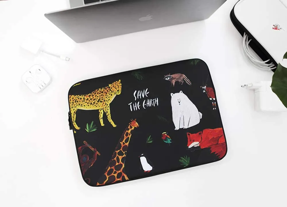 Black Save the earth Graphic iPad 11 13 15 inch Laptop Sleeves Cases Protective Covers Purses Handbags Square Cushion Pouches Designer Artist Purses School Collage Office Lightweight