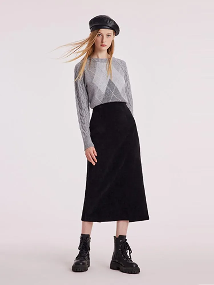 Black Straight Knitted Slit Women Skirt