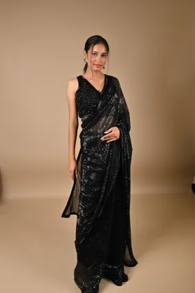 Bollywood designer hand embroidered black saree