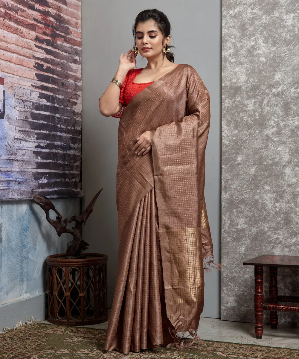 Brown handwoven chhatisgarh tussar silk saree