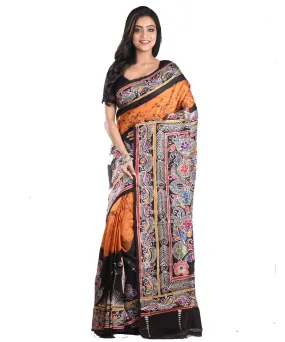 Brown multicolor silk handloom batik print saree