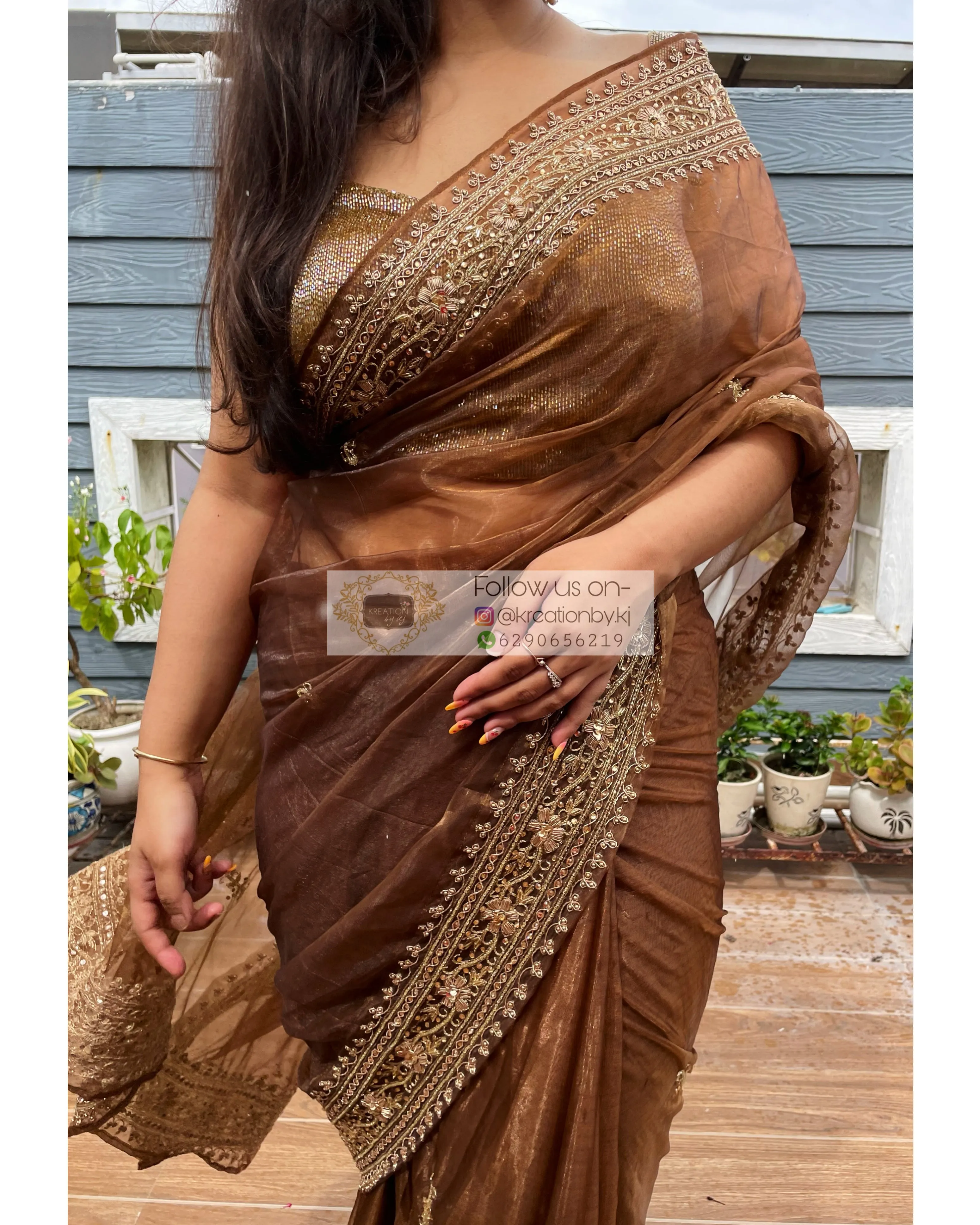 Brown Tissue Zarina Saree