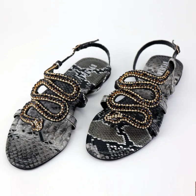 Bvl Flats Snake Pattern Diamond Women Sandals