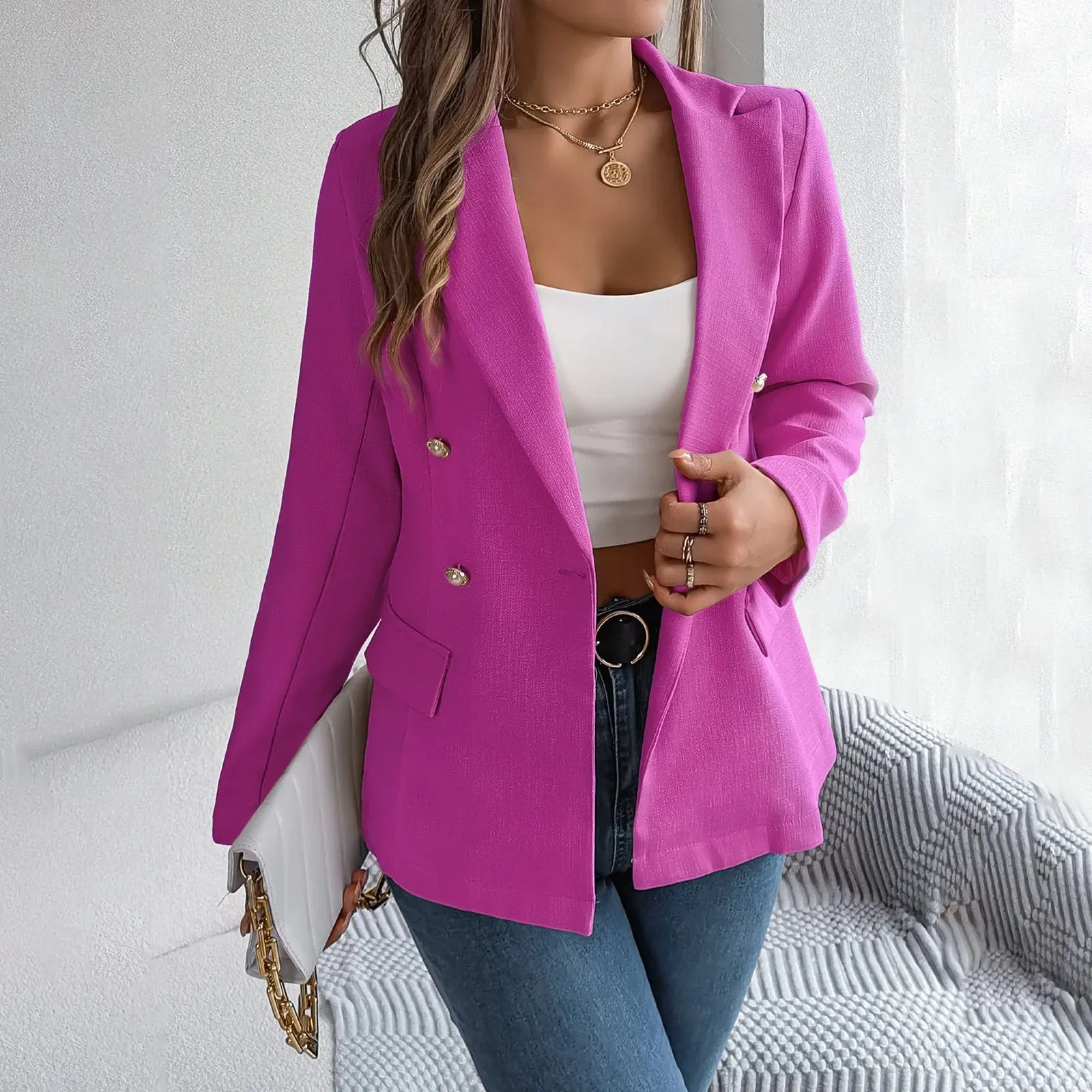 Casual Korean Top Solid Spring Autumn Female Jackets Women Blazer Formal Business Office Lady Work Suit Pockets Jacket