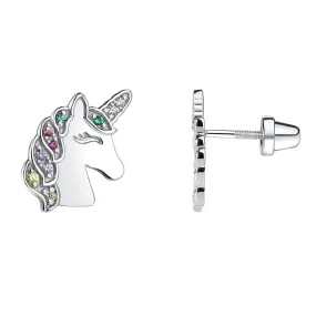 Cherished Moments Sterling Silver Kid's Rainbow Unicorn Earrings with Screw Backs