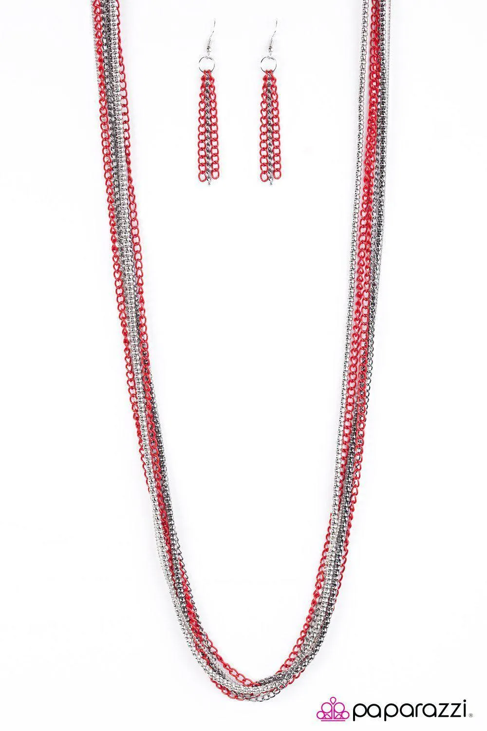 Colorful Calamity Red, Gunmetal and Silver Necklace - Paparazzi Accessories