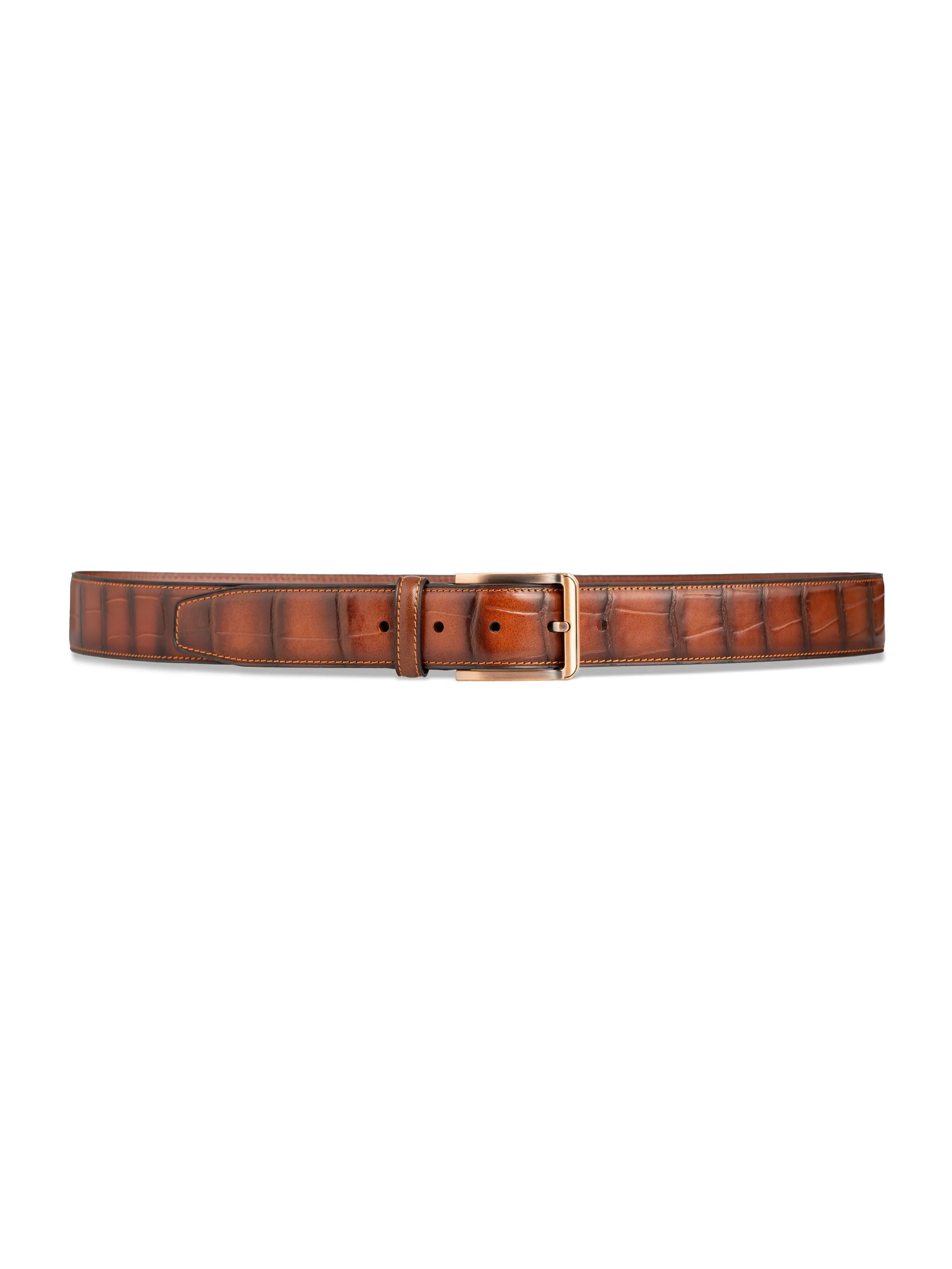 Croco Leather Belt with Copper-toned Buckle