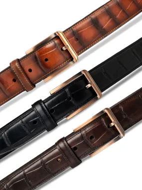 Croco Leather Belt with Copper-toned Buckle