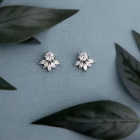 CZ Stud Earrings with Marquise Leaf