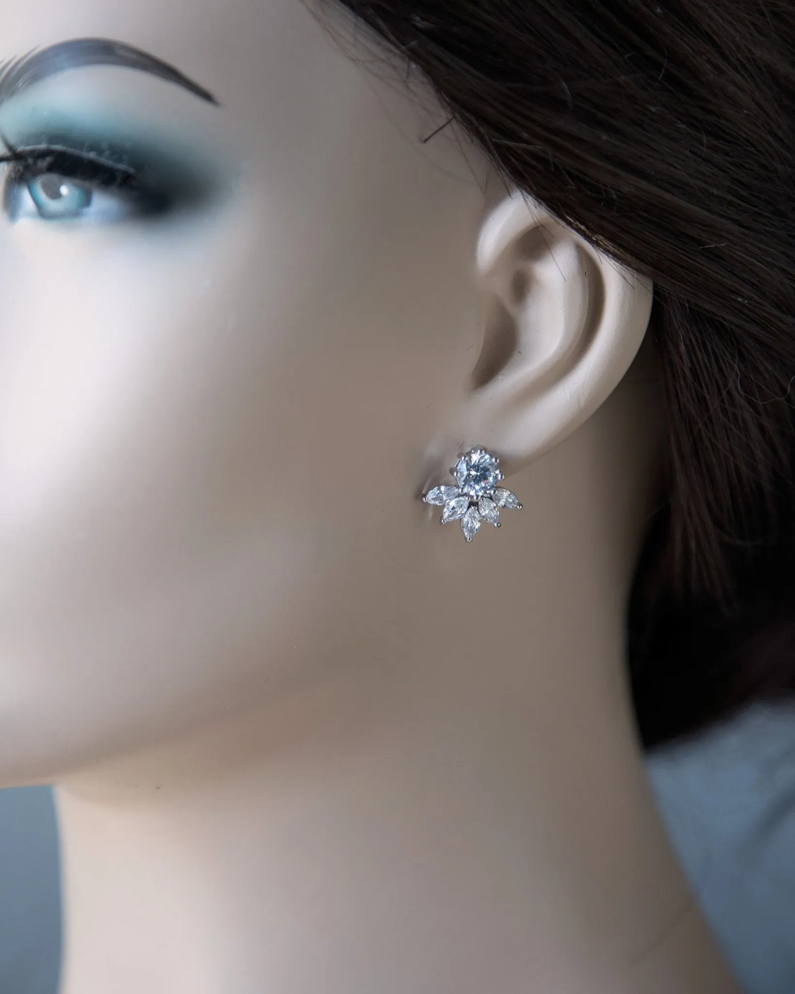 CZ Stud Earrings with Marquise Leaf