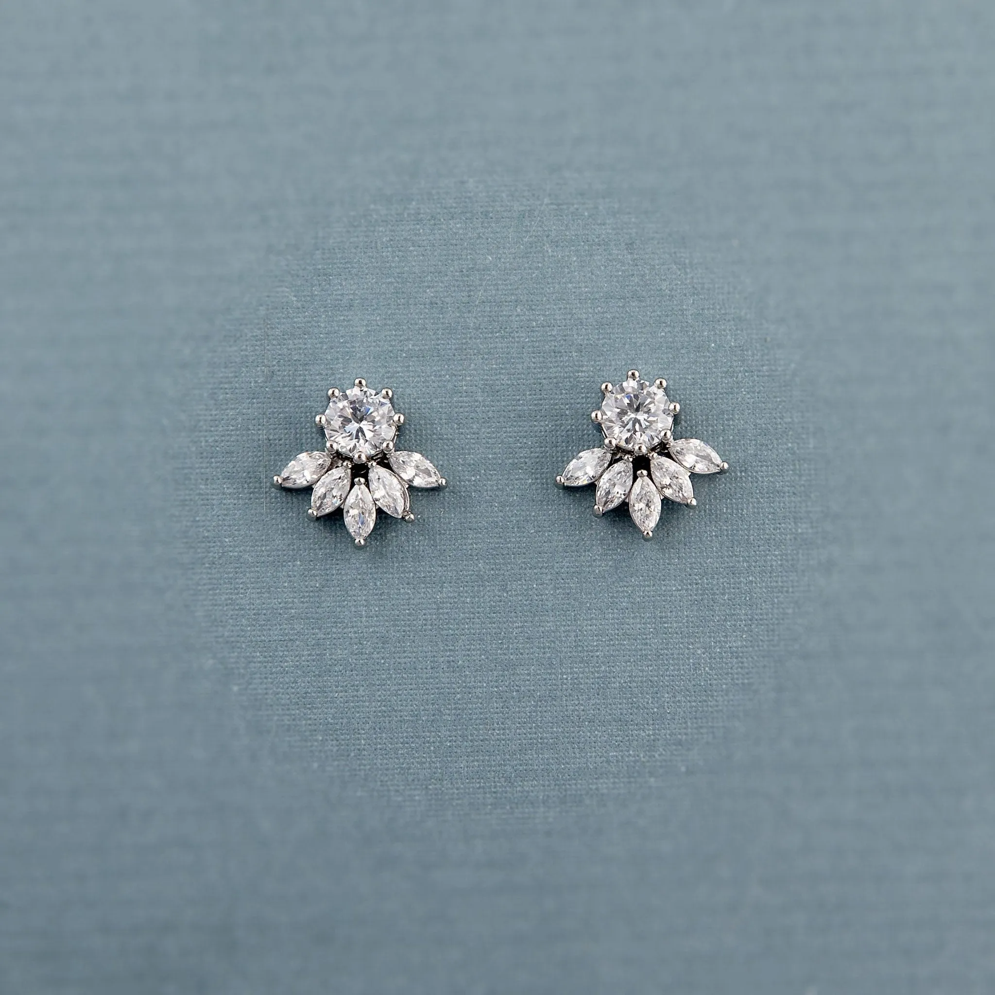 CZ Stud Earrings with Marquise Leaf