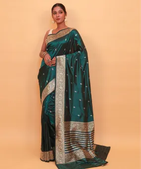 Dark green silk handwoven banarasi saree