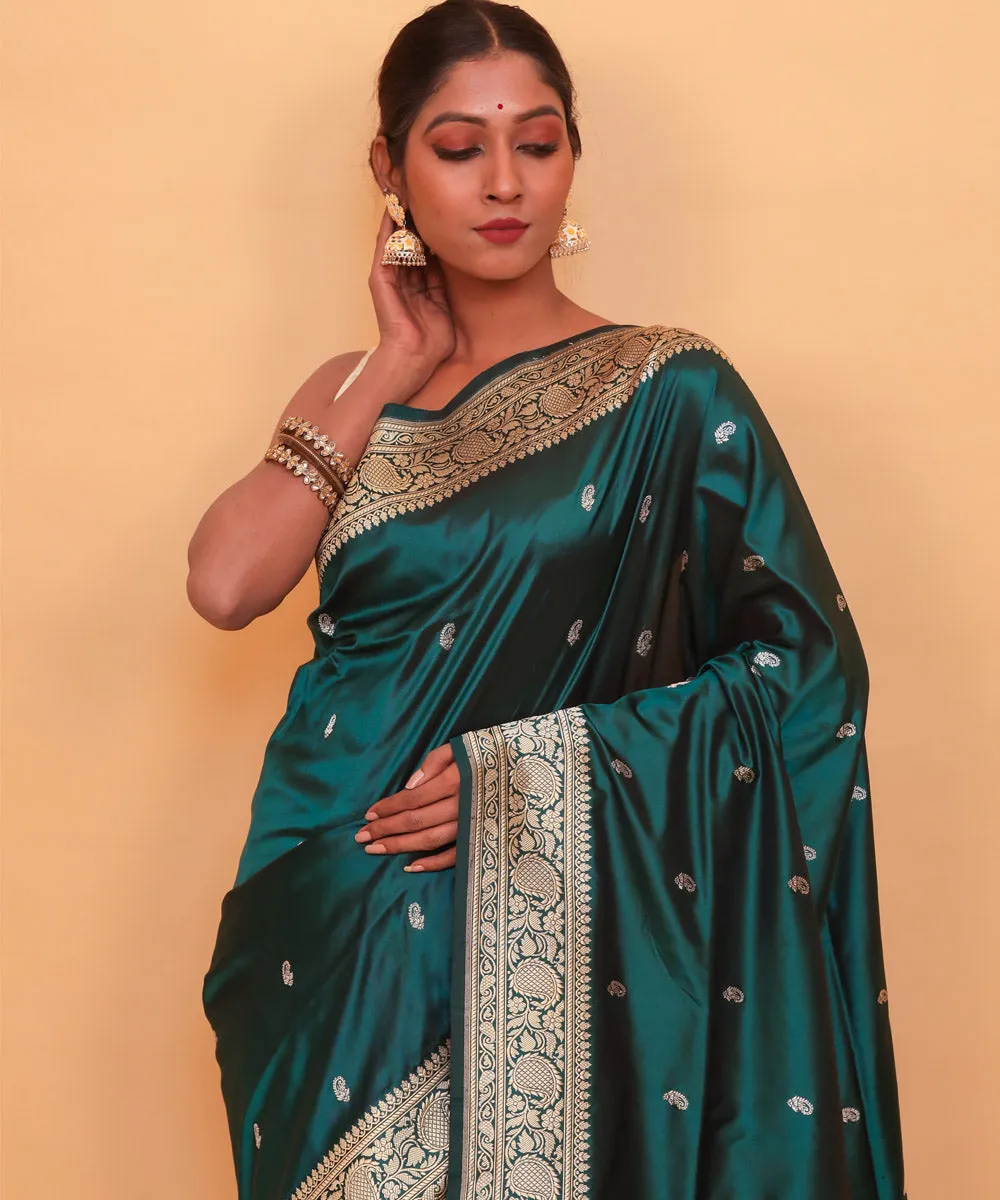 Dark green silk handwoven banarasi saree