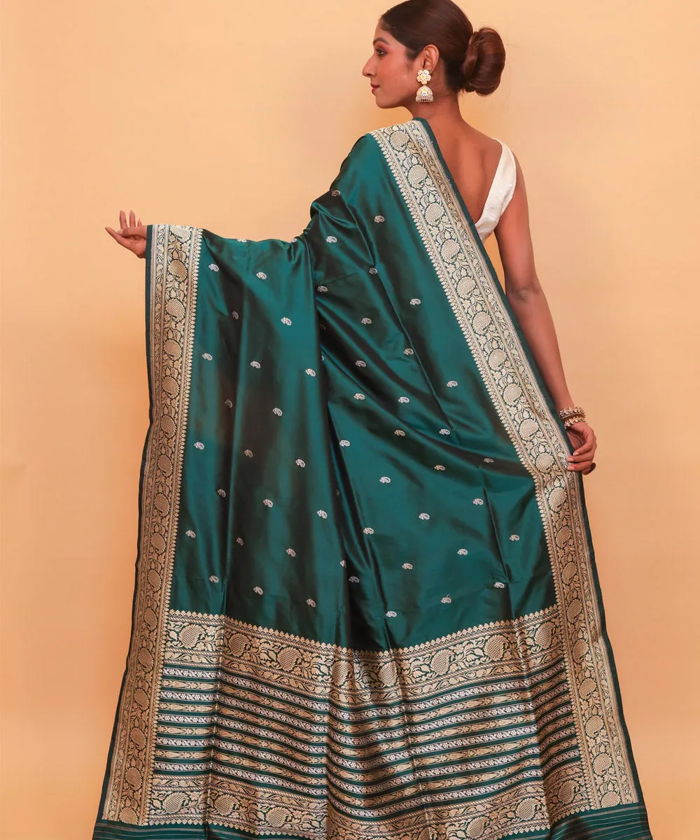 Dark green silk handwoven banarasi saree