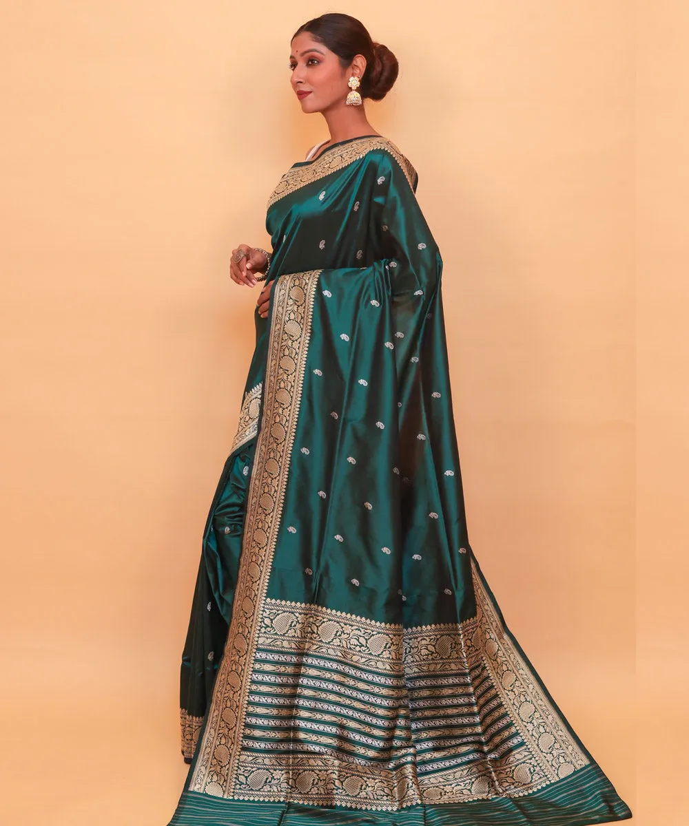 Dark green silk handwoven banarasi saree