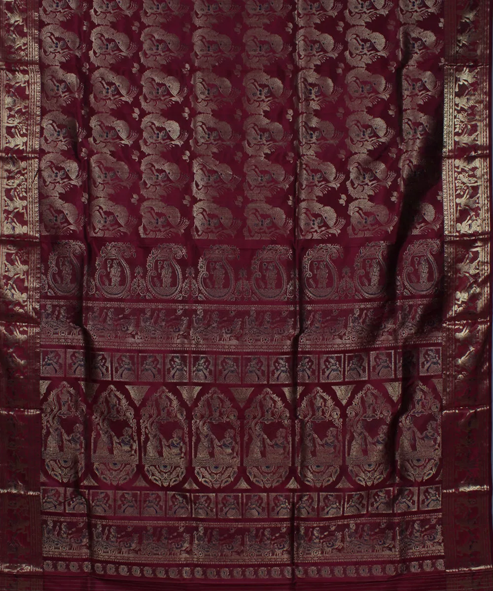 Dark red handwoven swarnachari baluchari silk saree