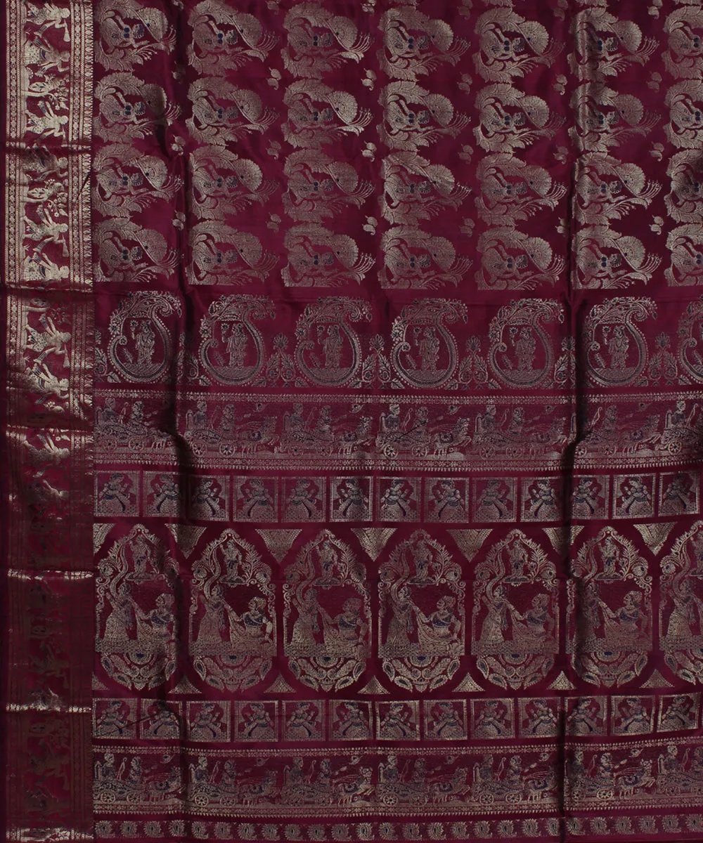 Dark red handwoven swarnachari baluchari silk saree