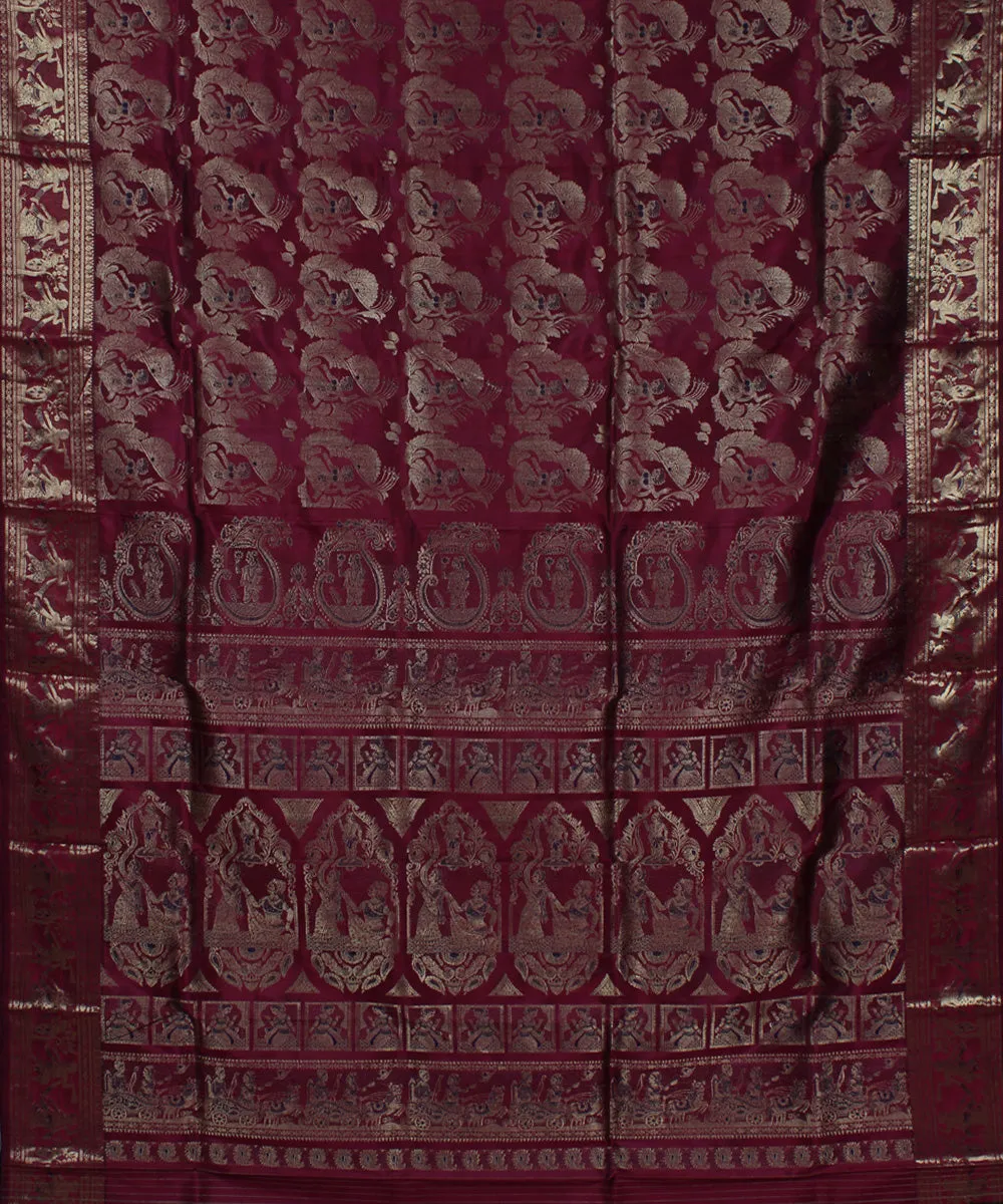 Dark red handwoven swarnachari baluchari silk saree