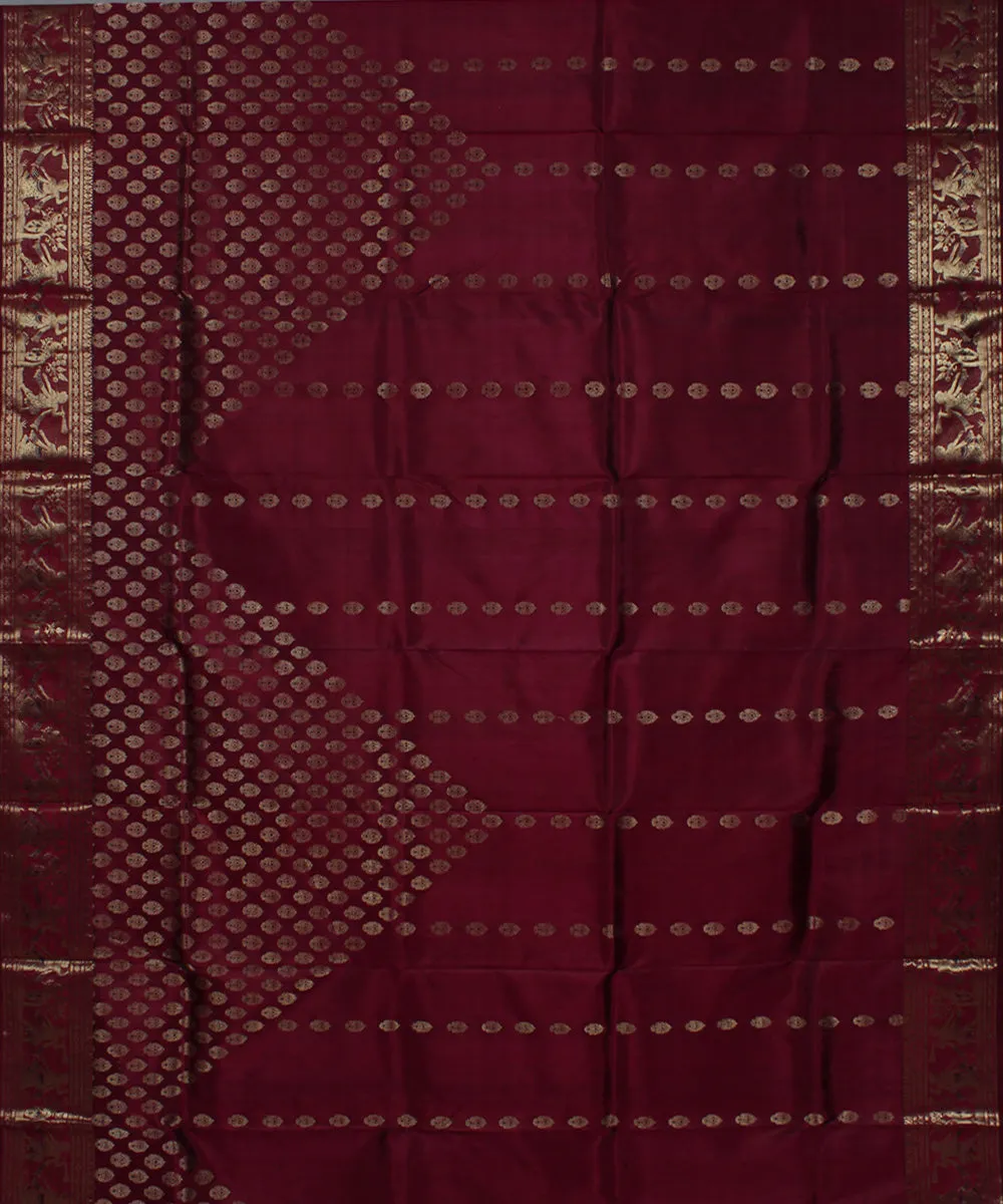 Dark red handwoven swarnachari baluchari silk saree