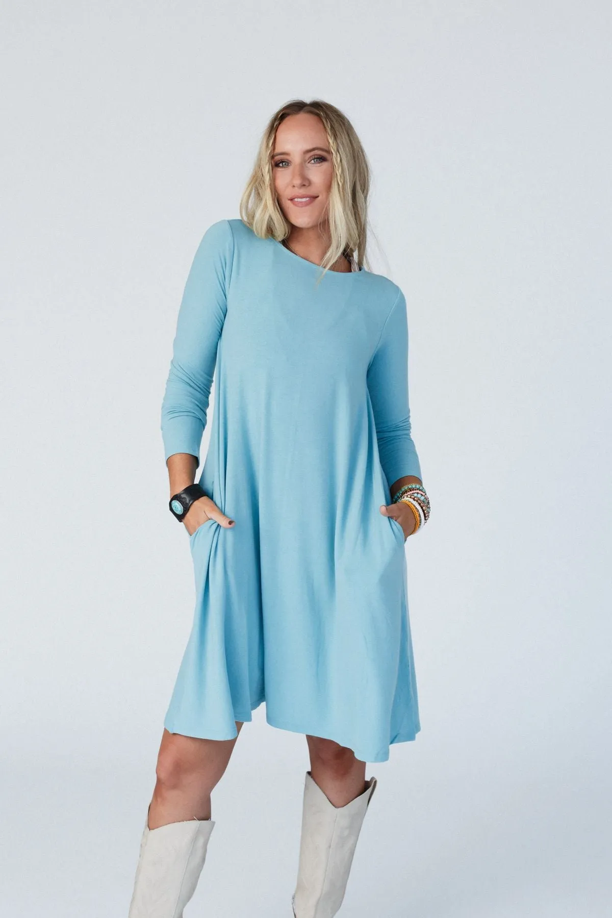 Delilah Long Sleeve Dress - Dusty Teal