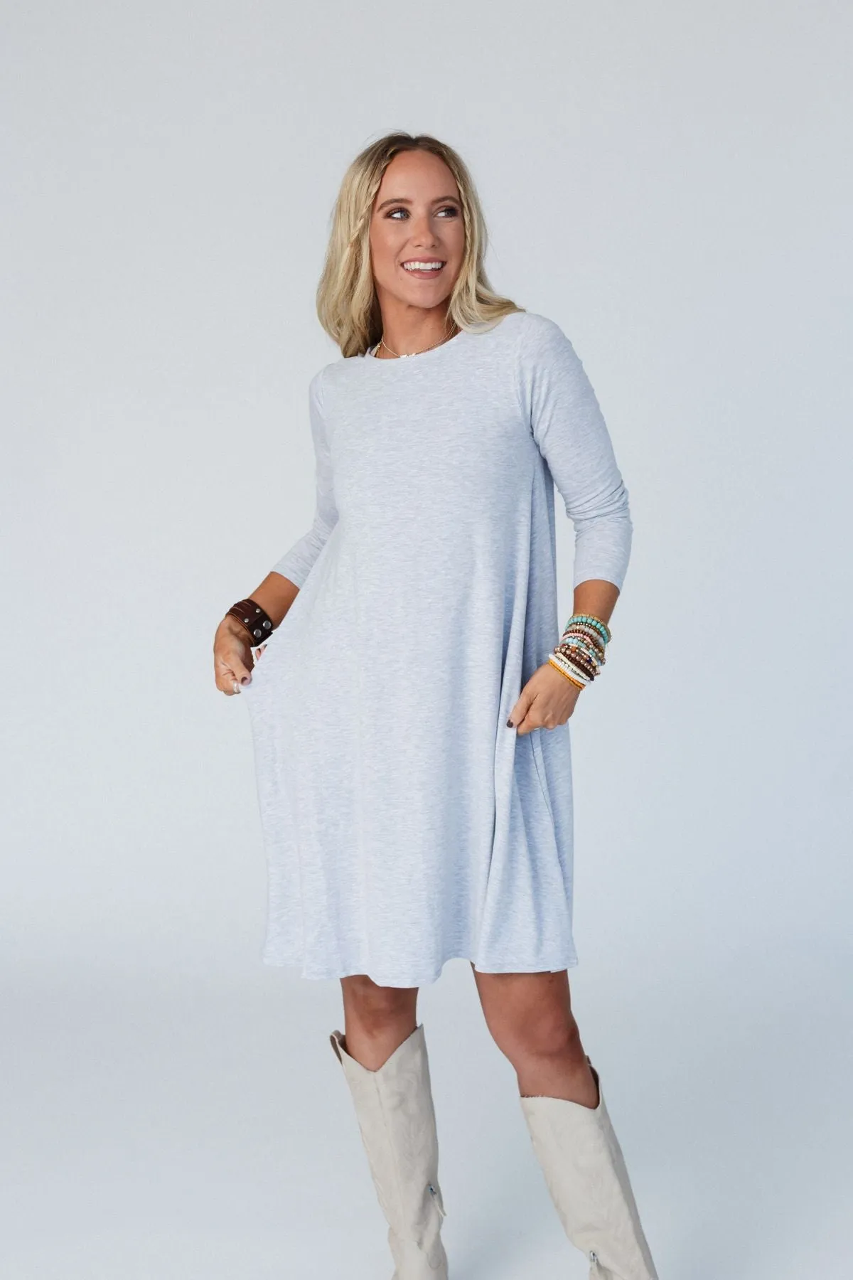 Delilah Long Sleeve Dress - Heather Gray