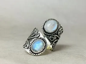 Double Moonstone Ring, 925 Sterling Silver Ring, Handmade Ring, Blue Flash Ring, Statement Ring, Bohemian Ring, Woman Ring, Everyday Ring