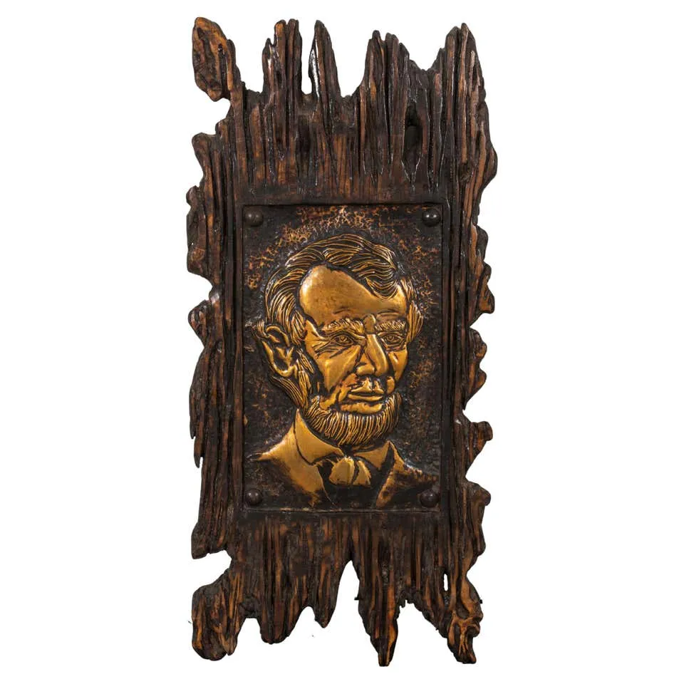 Driftwood and Tim Plaque of Abraham Lincoln