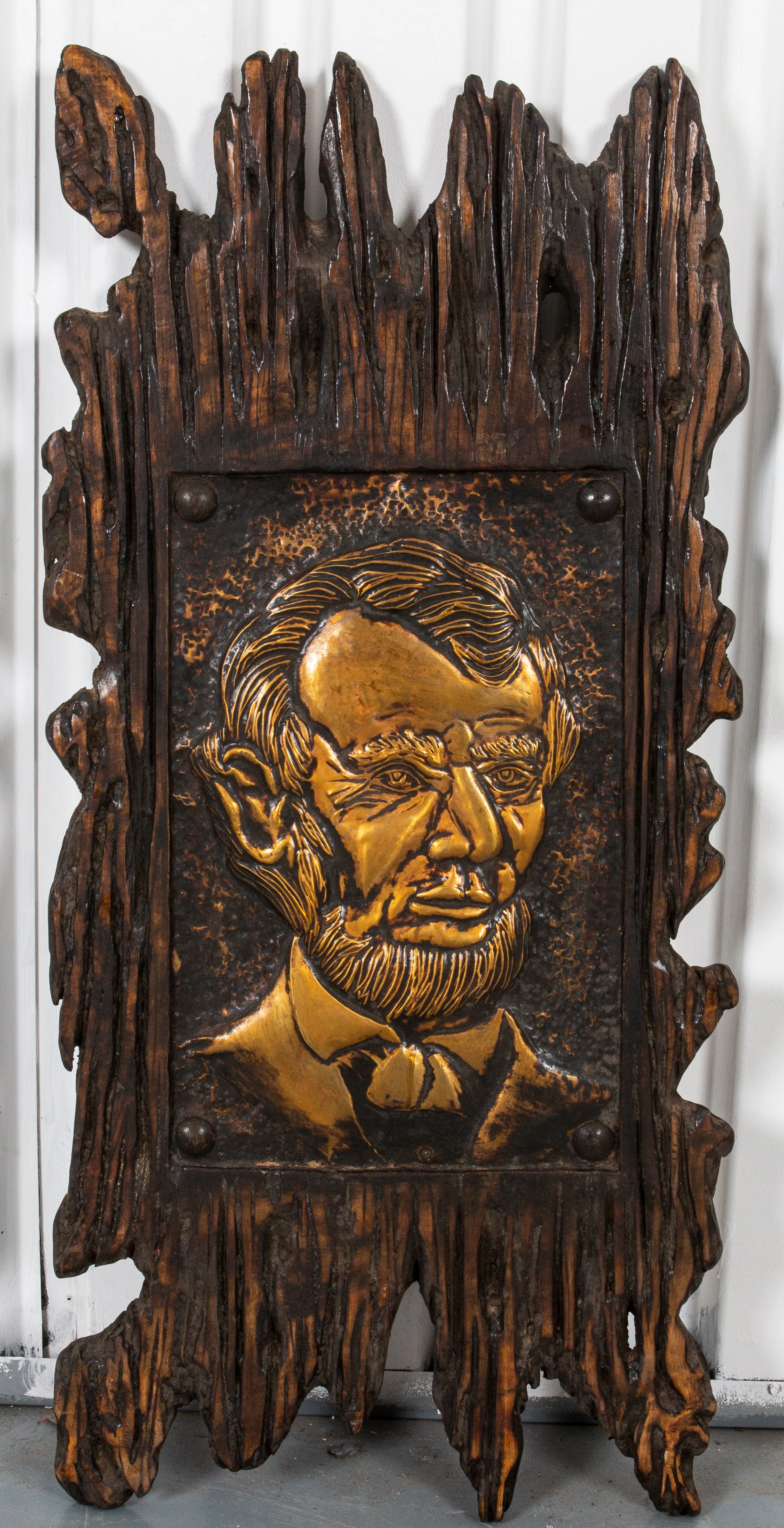 Driftwood and Tim Plaque of Abraham Lincoln