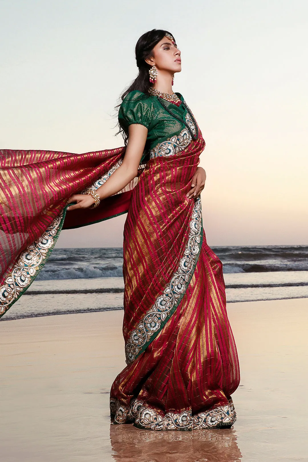 Embroidered Khaddi Cotton Zari Saree | SIRA | SR202059