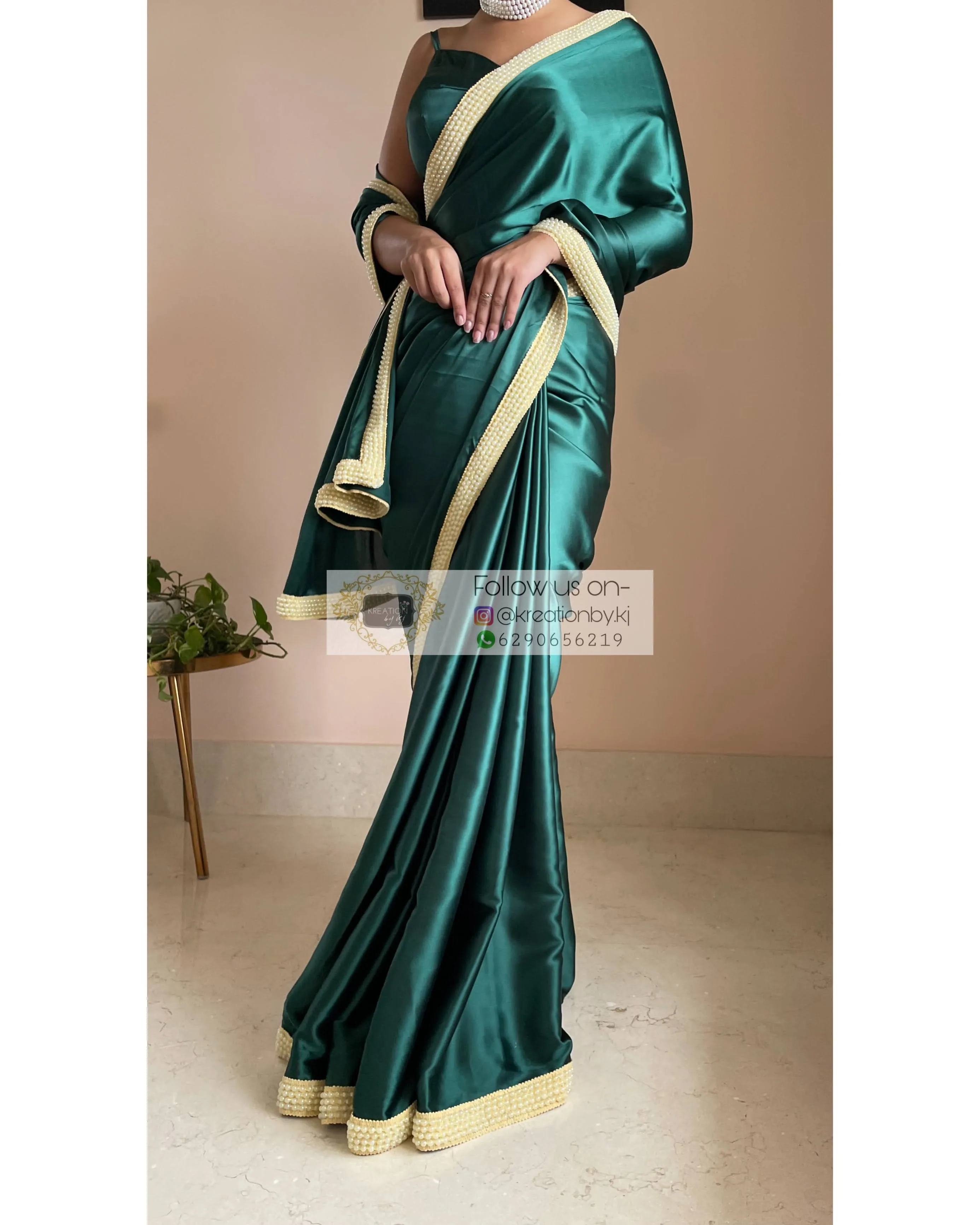 Emerald Green Mother Of Pearl Saree