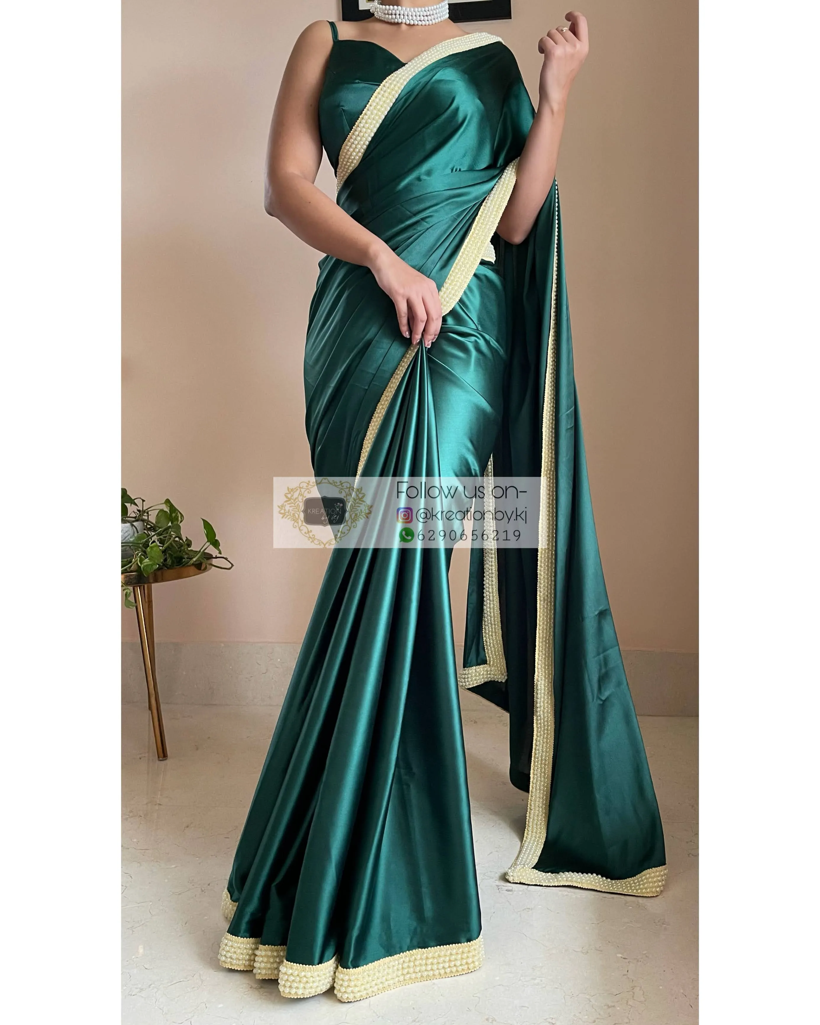 Emerald Green Mother Of Pearl Saree