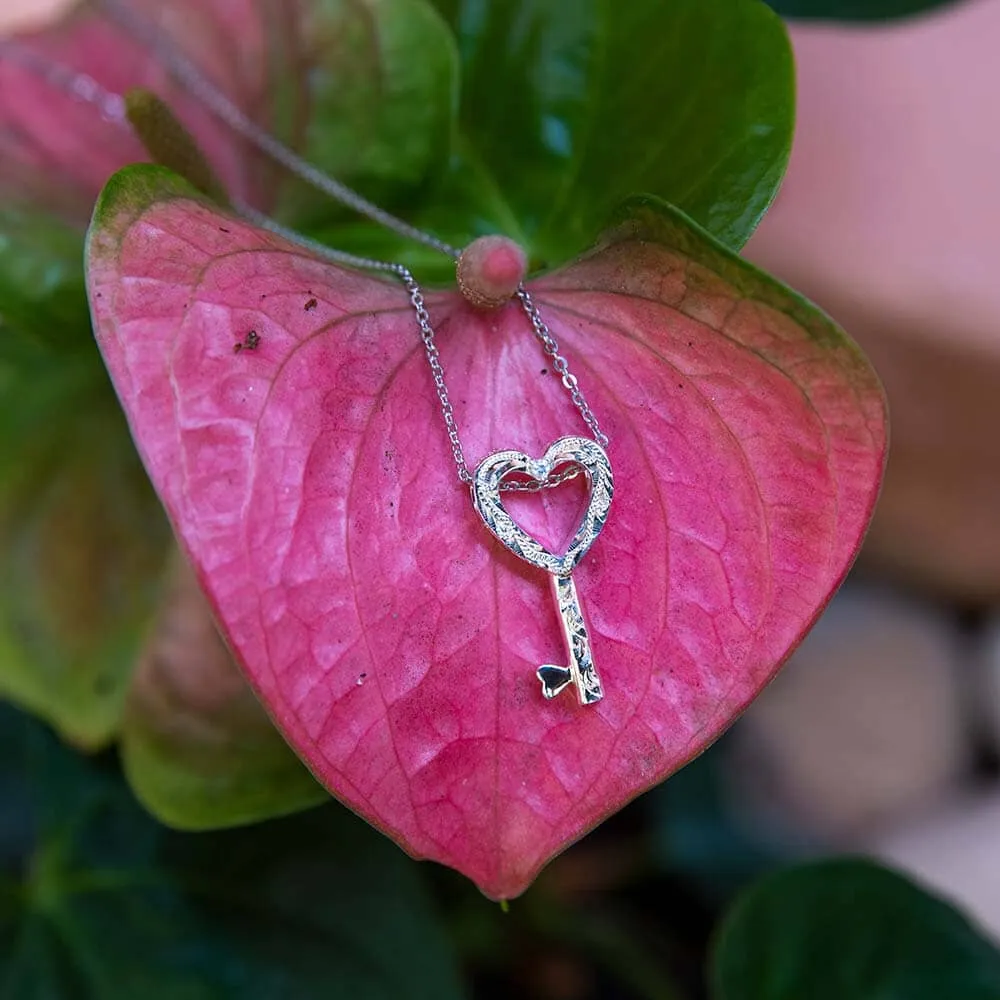 Engraved Heart Key Pendant