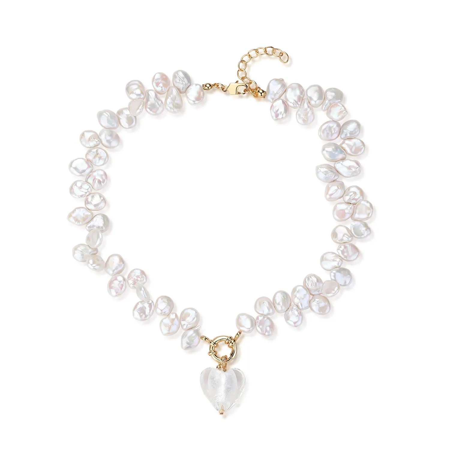 Flower Baroque Pearls Heart Pendant Necklace