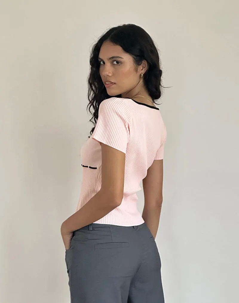 Frauke Top in Blush Pink with Black