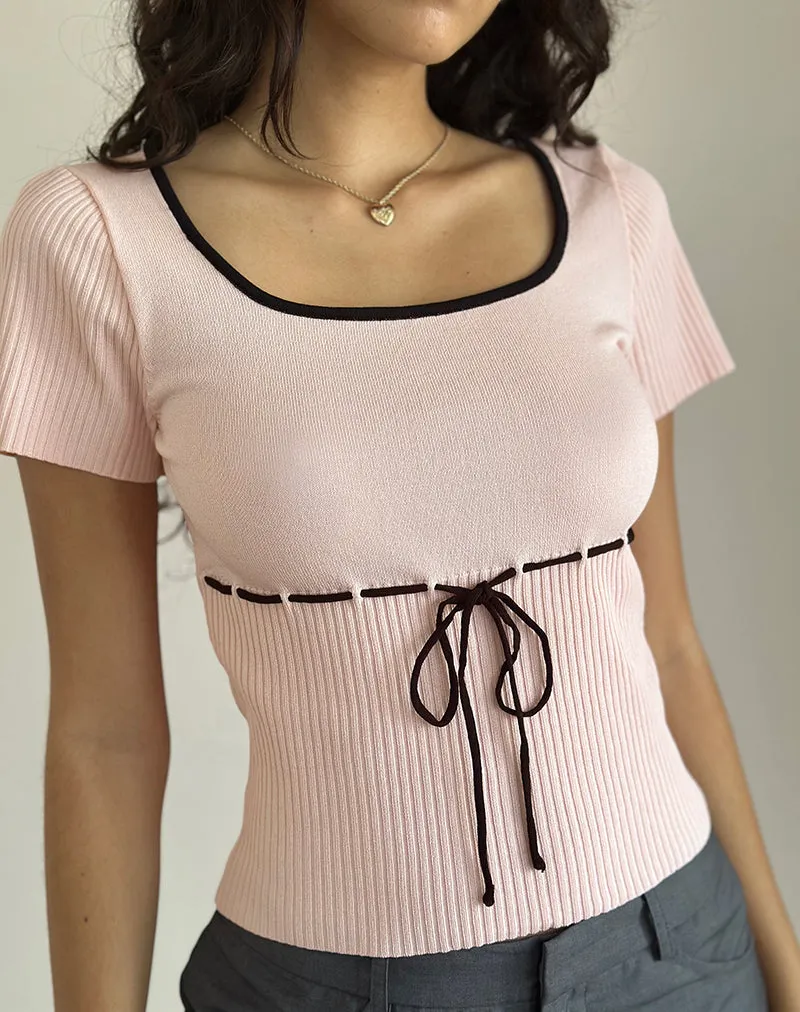 Frauke Top in Blush Pink with Black