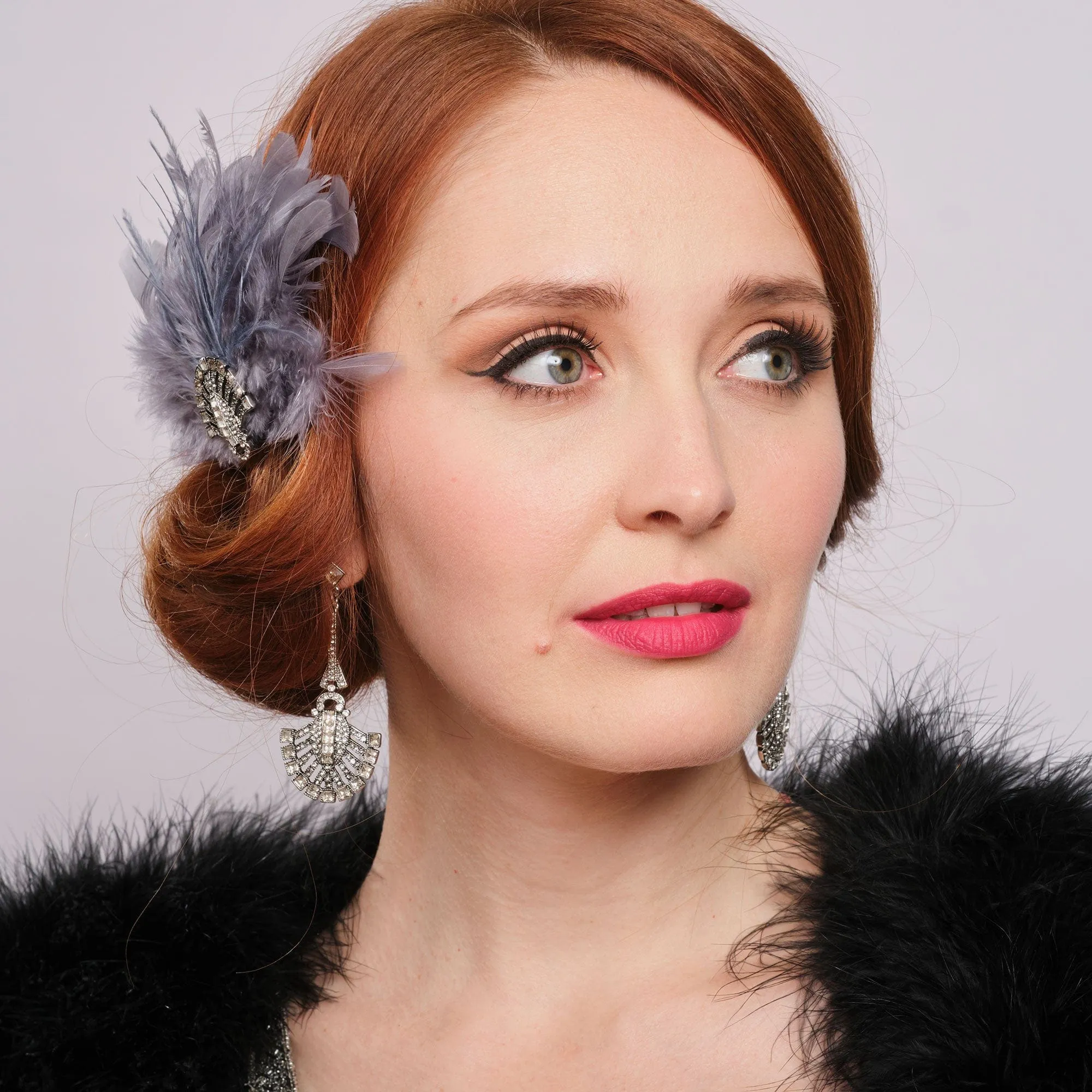 Gatsby Feathered Hair Clip Grey