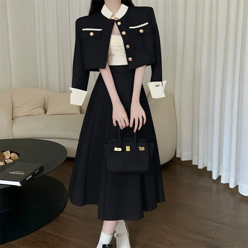 Getadme High Quality Small Fragrance Two Piece Set Women Short Jacket Coat   Long Skirt Suits Korean Elegant Fashion OL 2 Piece Sets