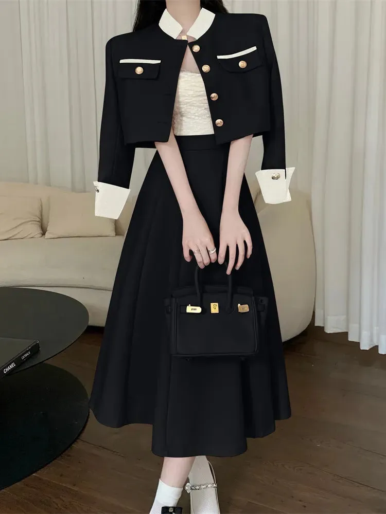 Getadme High Quality Small Fragrance Two Piece Set Women Short Jacket Coat   Long Skirt Suits Korean Elegant Fashion OL 2 Piece Sets