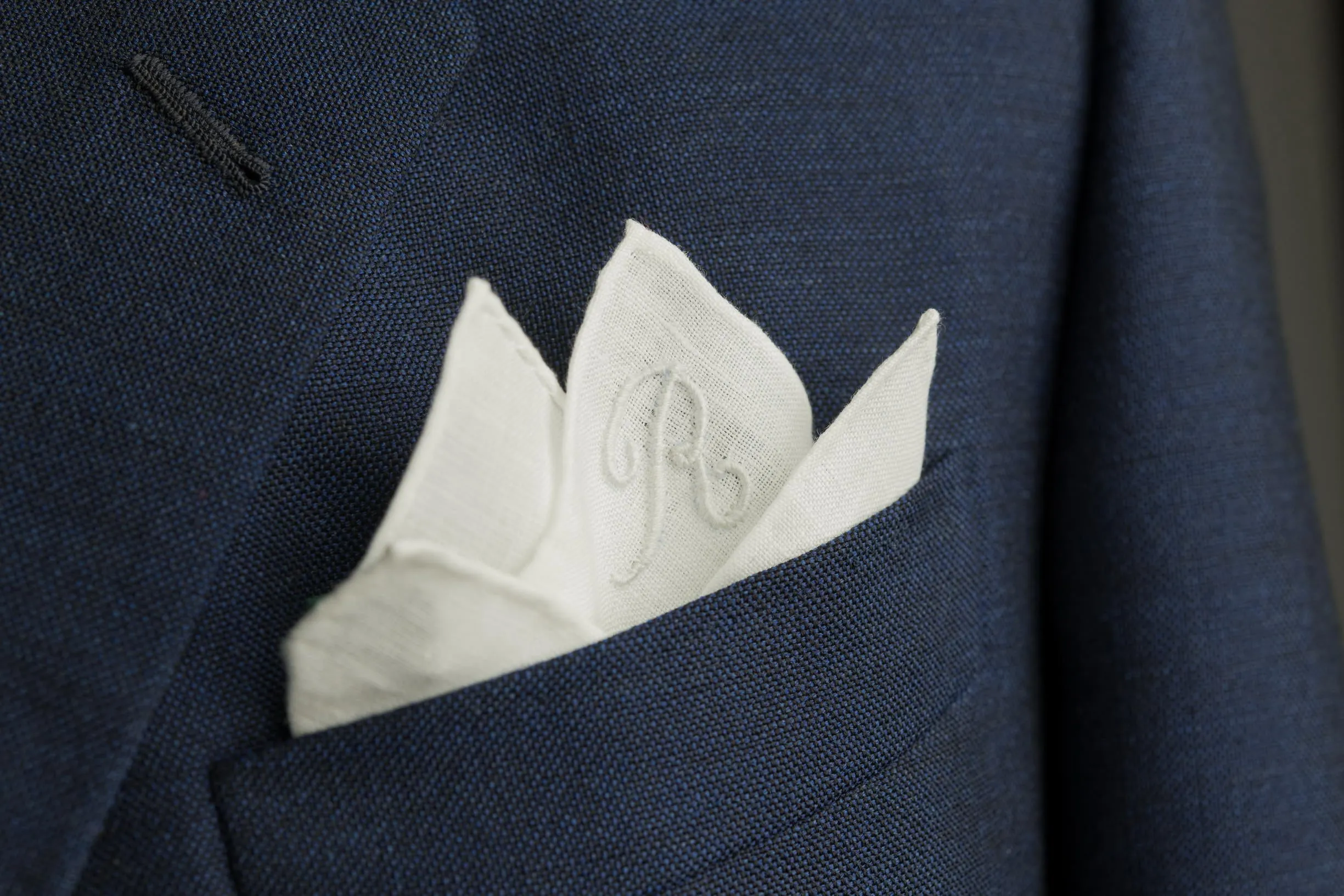 Hand-Embroidered Initial A White Linen Pocket Square