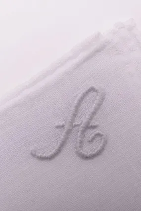 Hand-Embroidered Initial A White Linen Pocket Square