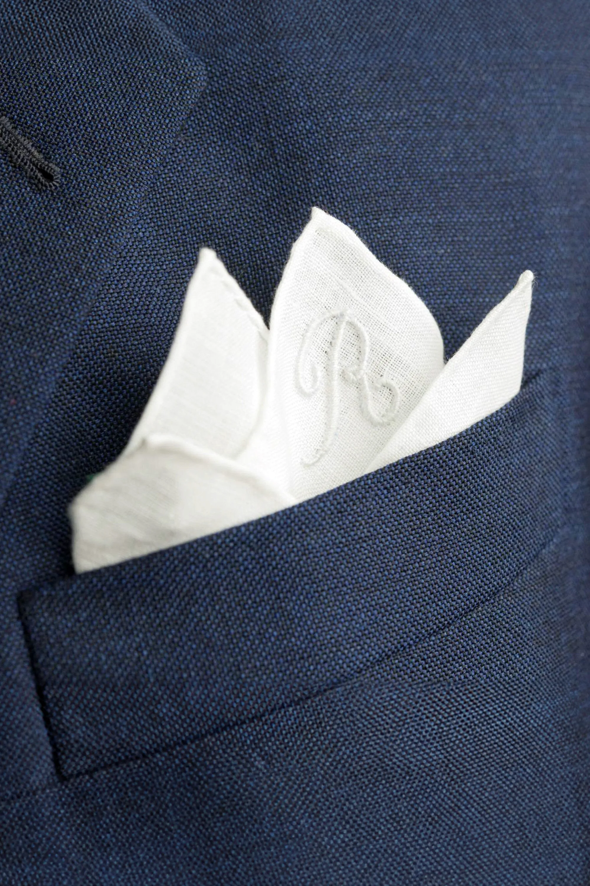 Hand-Embroidered Initial A White Linen Pocket Square