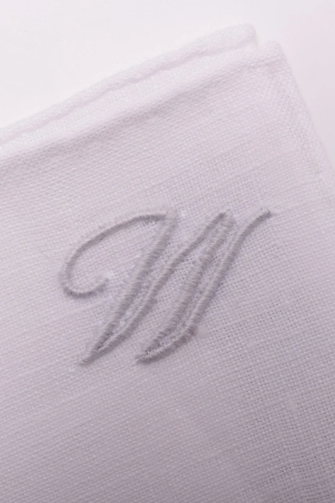 Hand-Embroidered Initial W White Linen Pocket Square