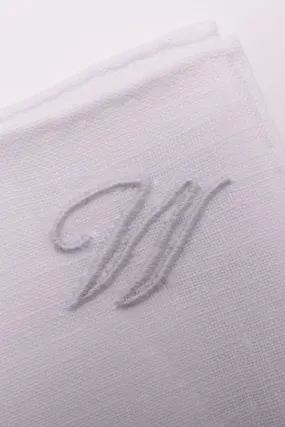 Hand-Embroidered Initial W White Linen Pocket Square