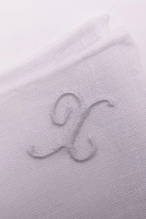 Hand-Embroidered Initial X White Linen Pocket Square