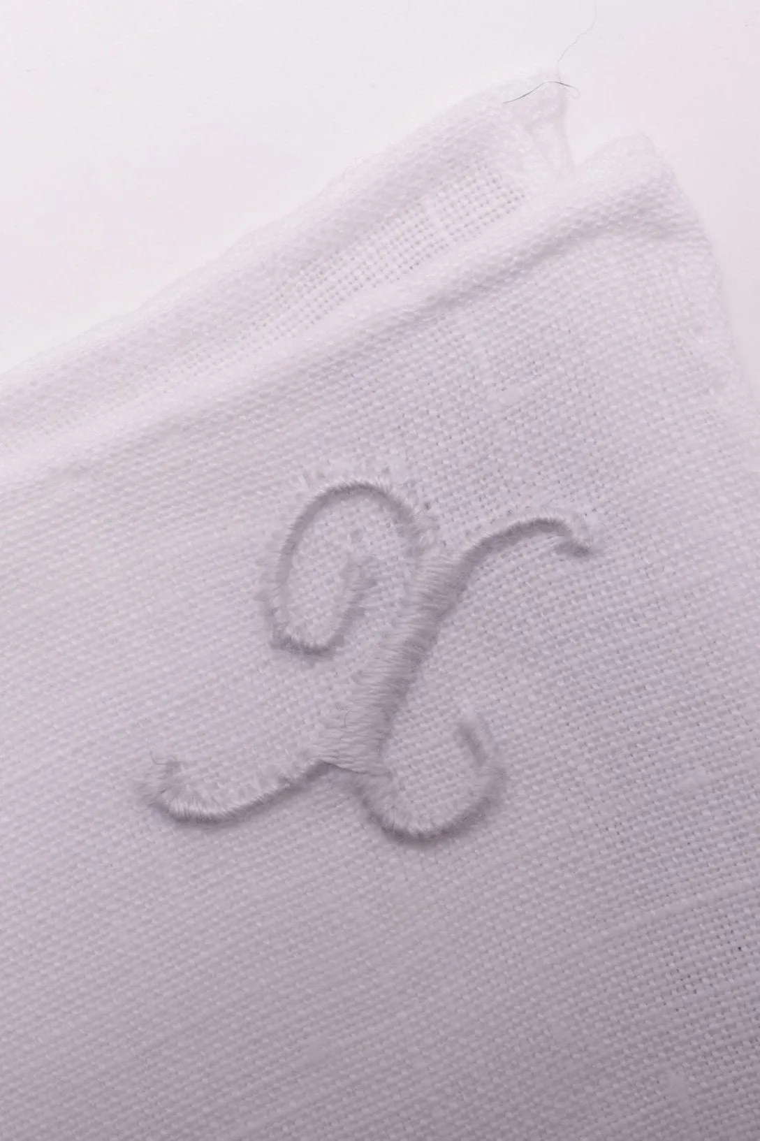 Hand-Embroidered Initial X White Linen Pocket Square