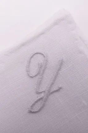 Hand-Embroidered Initial Y White Linen Pocket Square