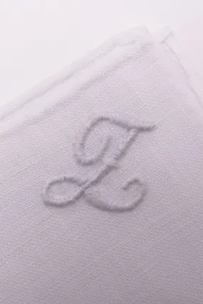 Hand-Embroidered Initial Z White Linen Pocket Square