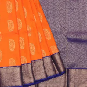 Handwoven Orange with Blue Kanjivaram Silk Saree - 218N008320DSA